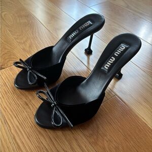 Miu Miu Black Bow Slip-On Heels